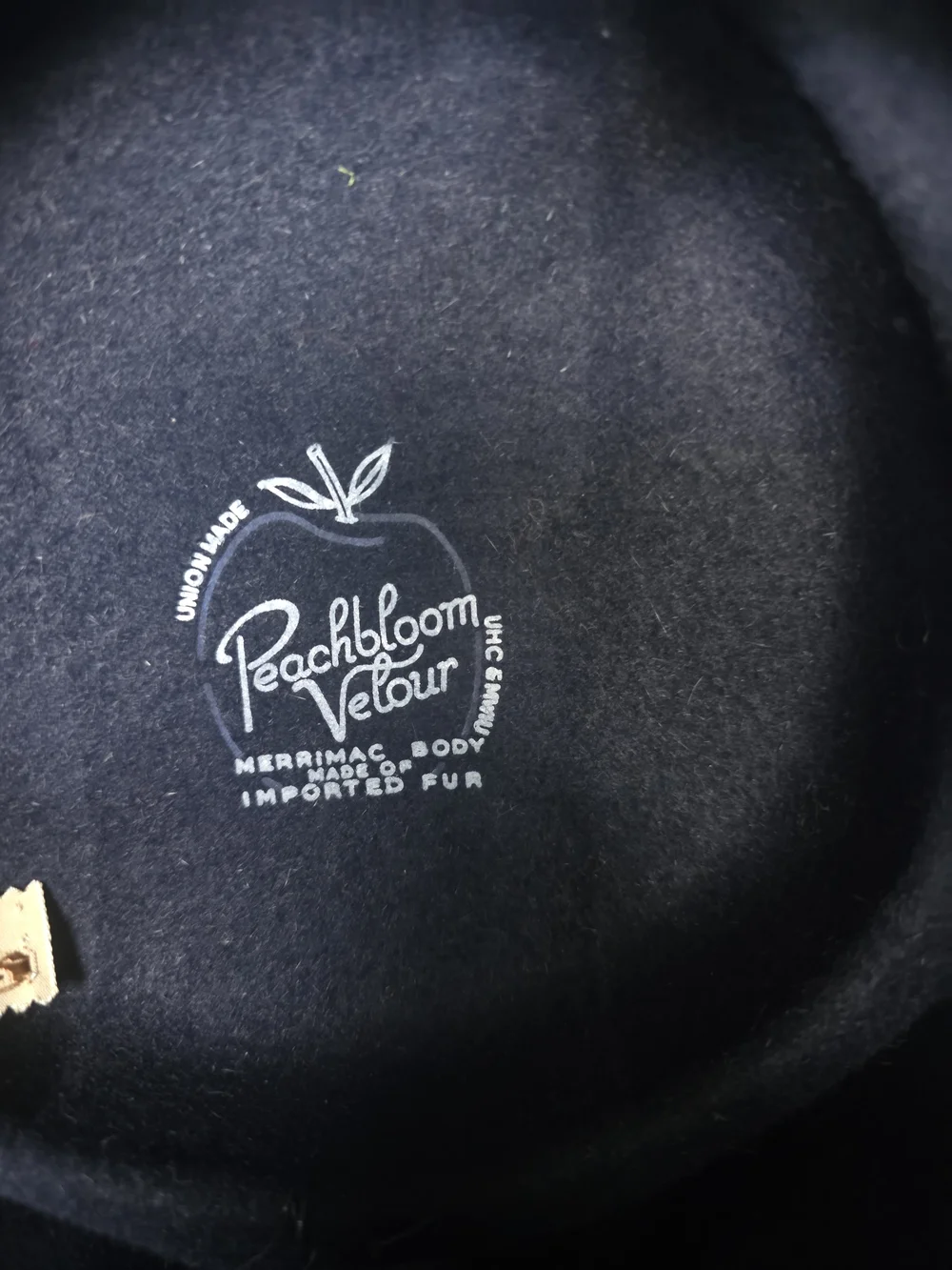 VTG 1950s Merrimac Peachbloom Velour Fur Felt Pillbox Tilt Hat Black Size 22